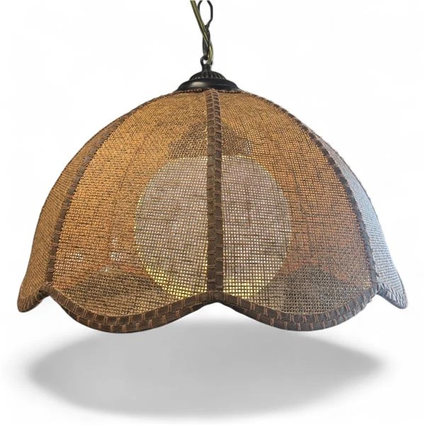 Vintage Rattan & Milkglass Evelyn Light Fixture - photo 3