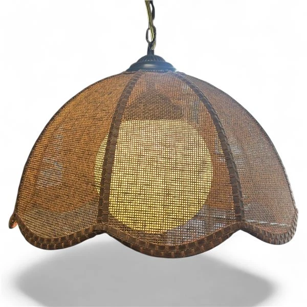 Vintage Rattan & Milkglass Evelyn Light Fixture - photo 4
