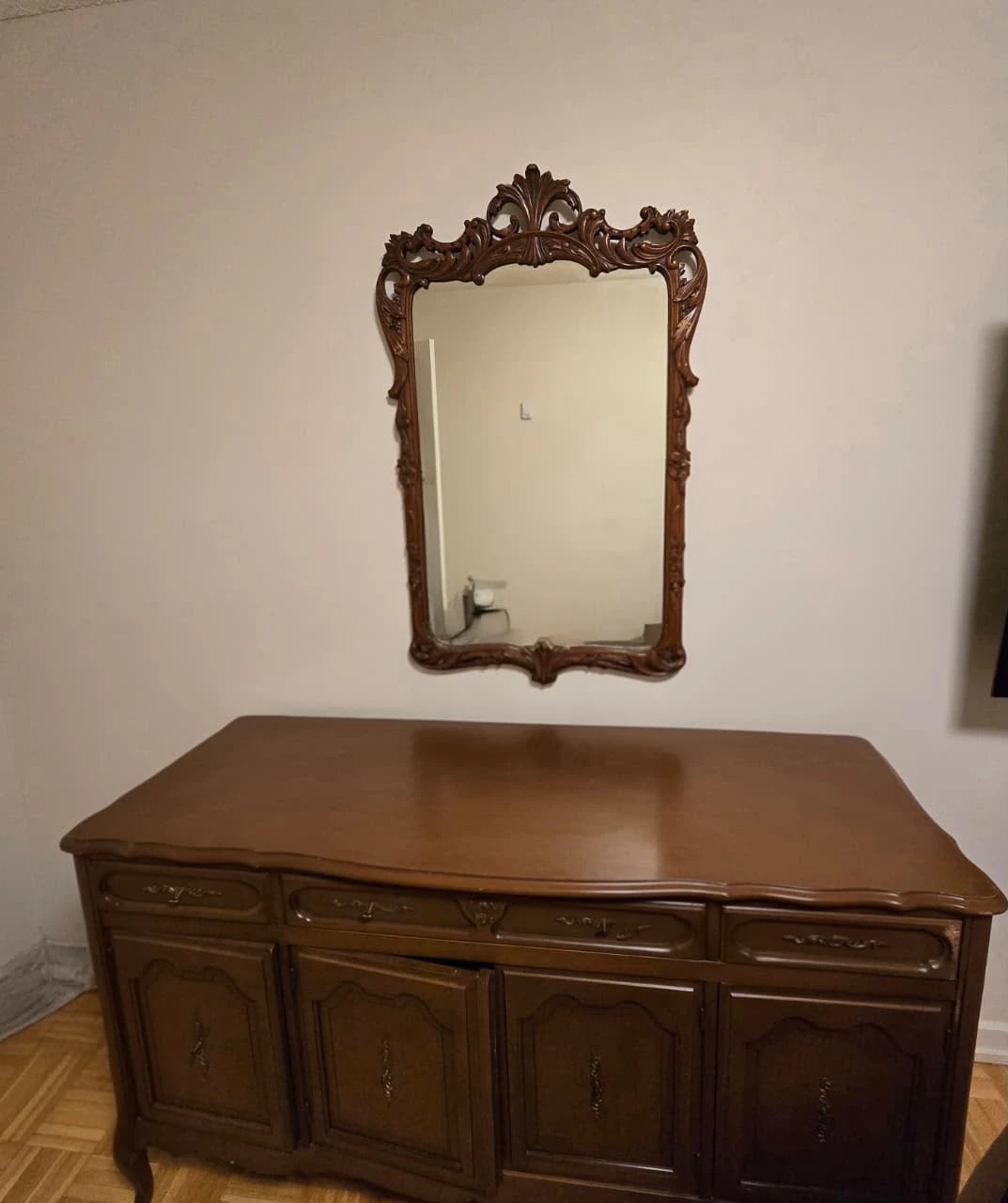 Ornate Wooden Mirror with Carved Frame