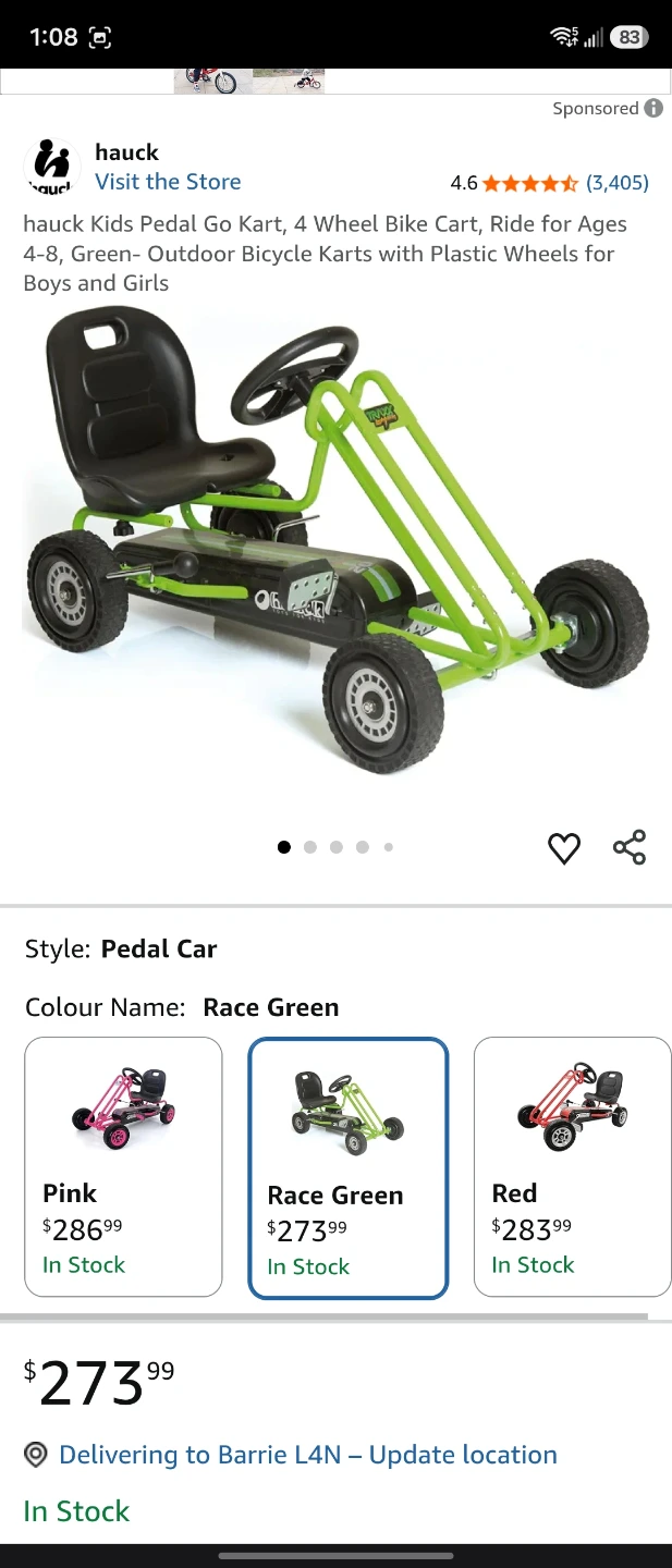 Hauck Kids Pedal Go Kart 4 Wheel Bike Cart