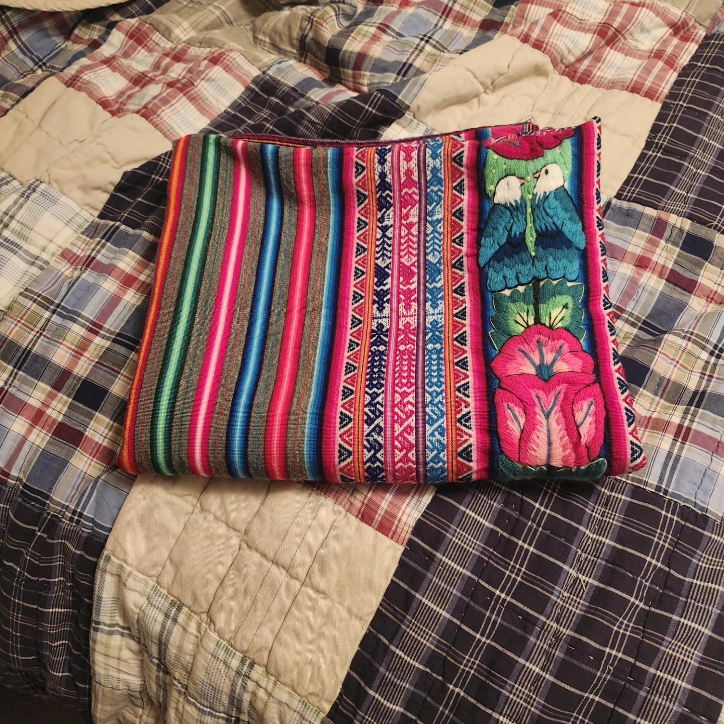 Handmade Textile Pouch with Bird and Floral Embroidery - photo 4