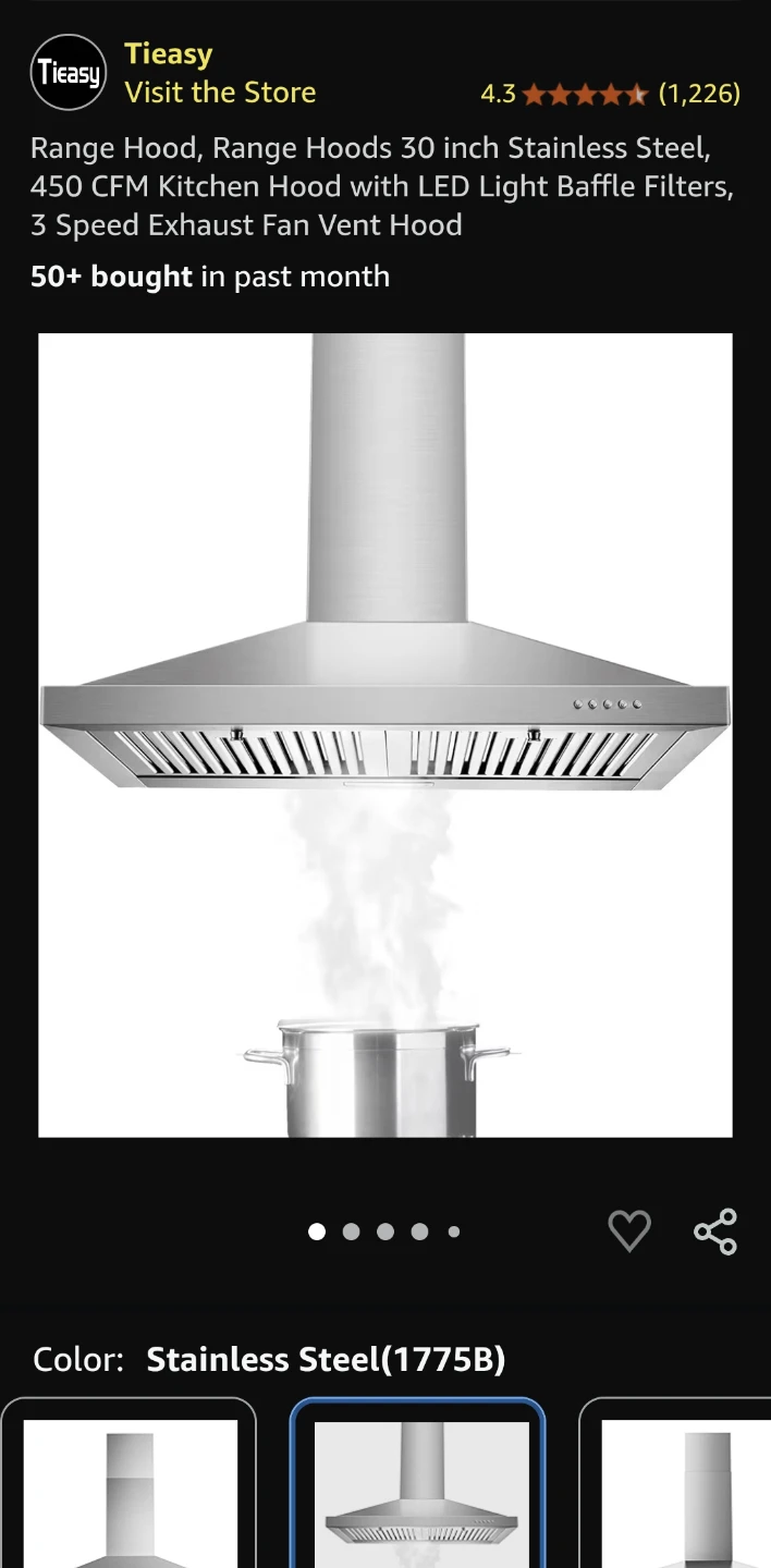 Tiéasy 30 Inch Stainless Steel Range Hood