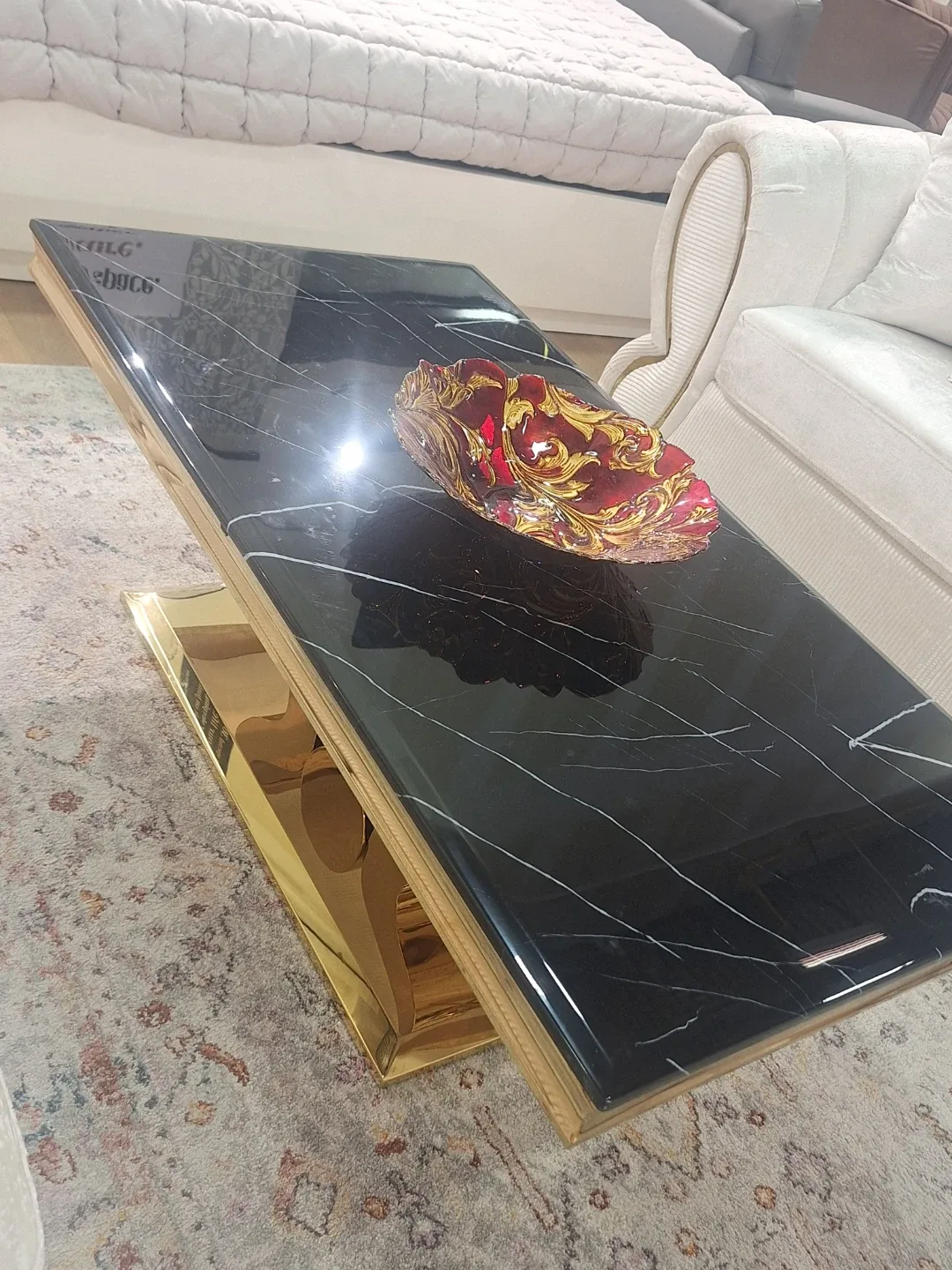 Black Marble Coffee Table with Gold Base