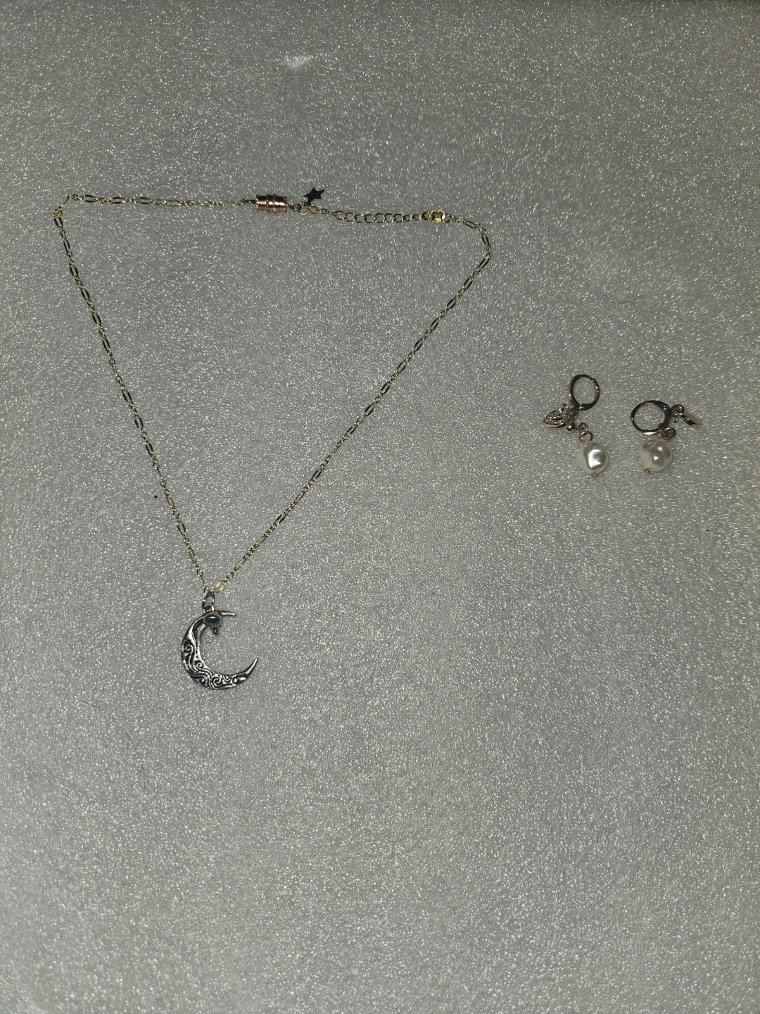 Moon Pendant S925 Necklace and Pearl Earrings Set