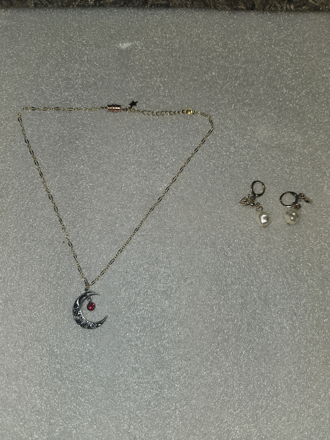 Moon Pendant S925 Necklace and Pearl Earrings Set - photo 4