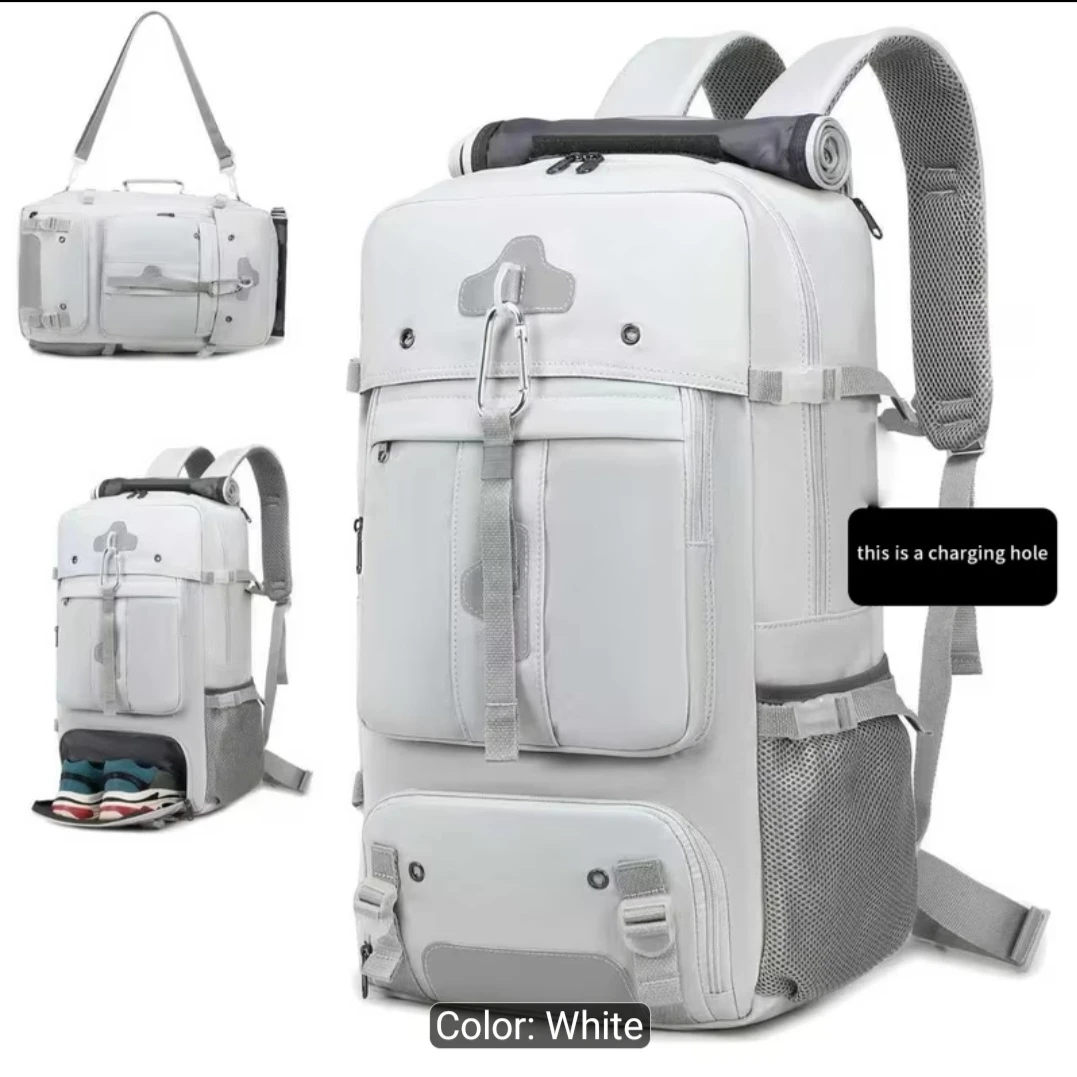 White Multifunctional Backpack with Charging Hole