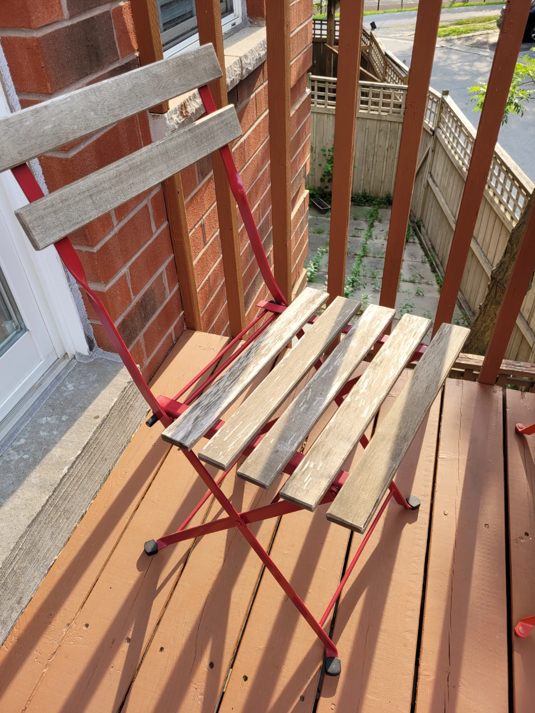 Folding Bistro Chair - Red Metal and Wood - photo 2