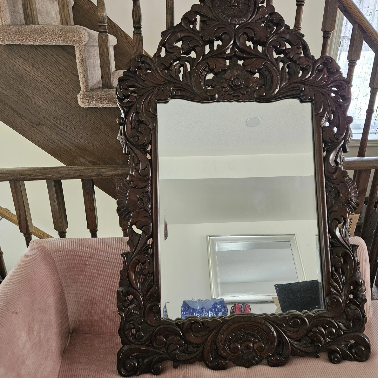Ornate Dark Wood Carved Mirror