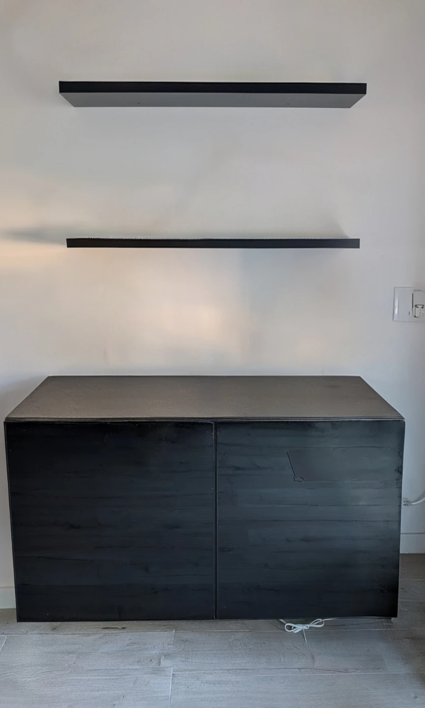 Ikea Black cabinet with two floating shelves