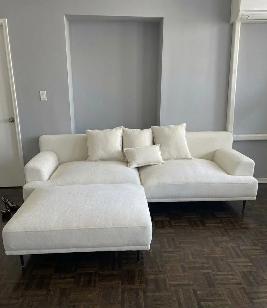 Cream Sectional Sofa with Ottoman