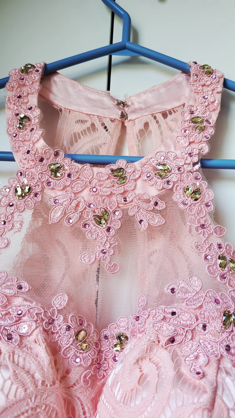 Pink Lace Embellished Halter Dress