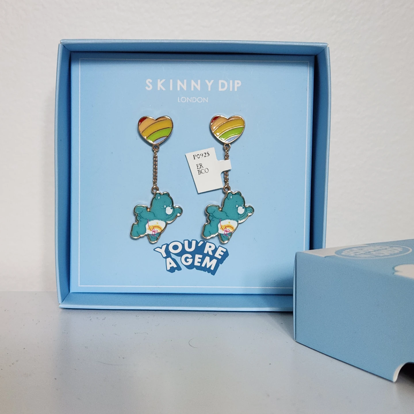 New in box Skinnydip x Care Bears Teal Heart Drop Earrings - photo 2