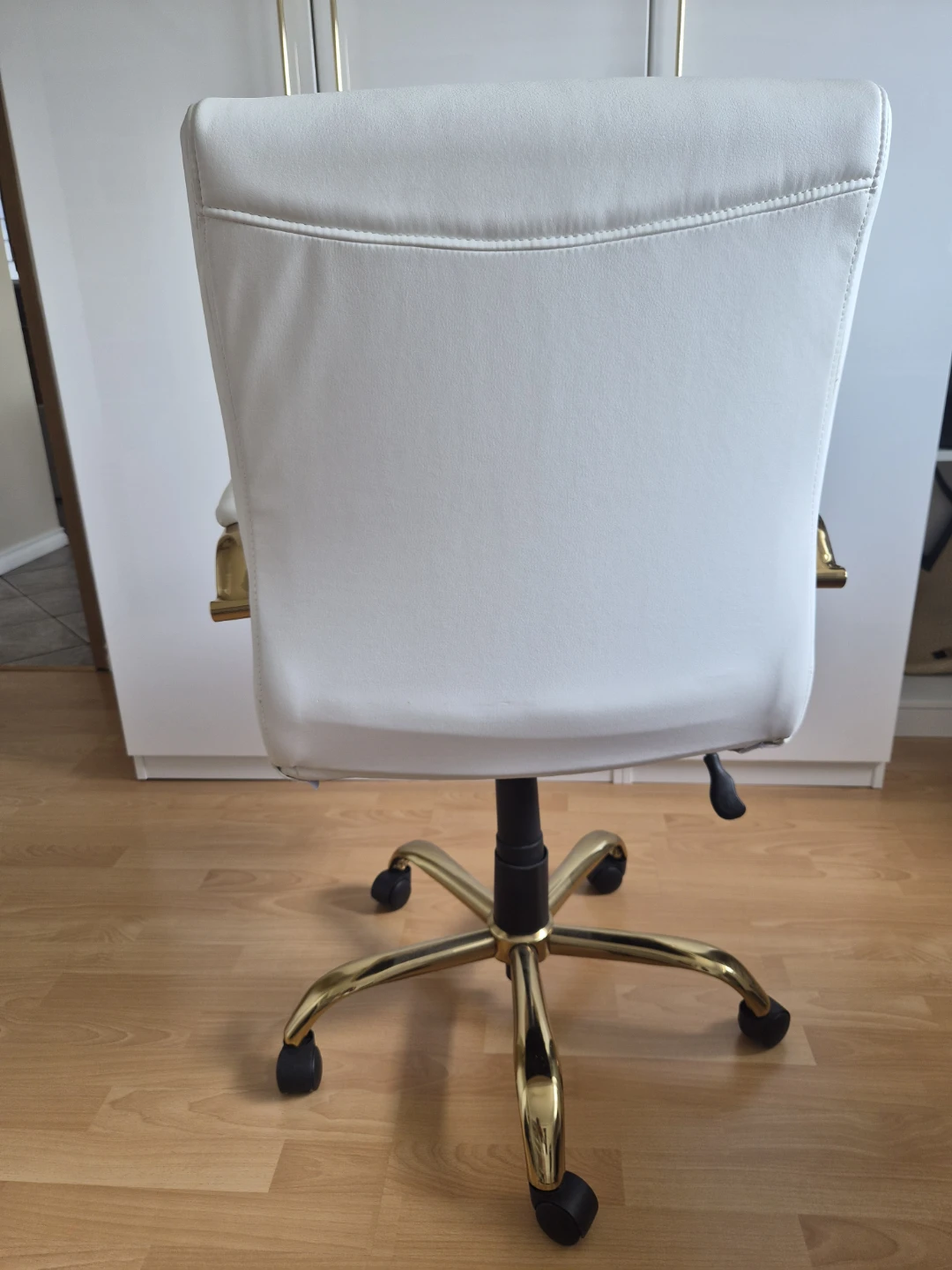 White Faux Leather Office Chair with Gold Accents - photo 2