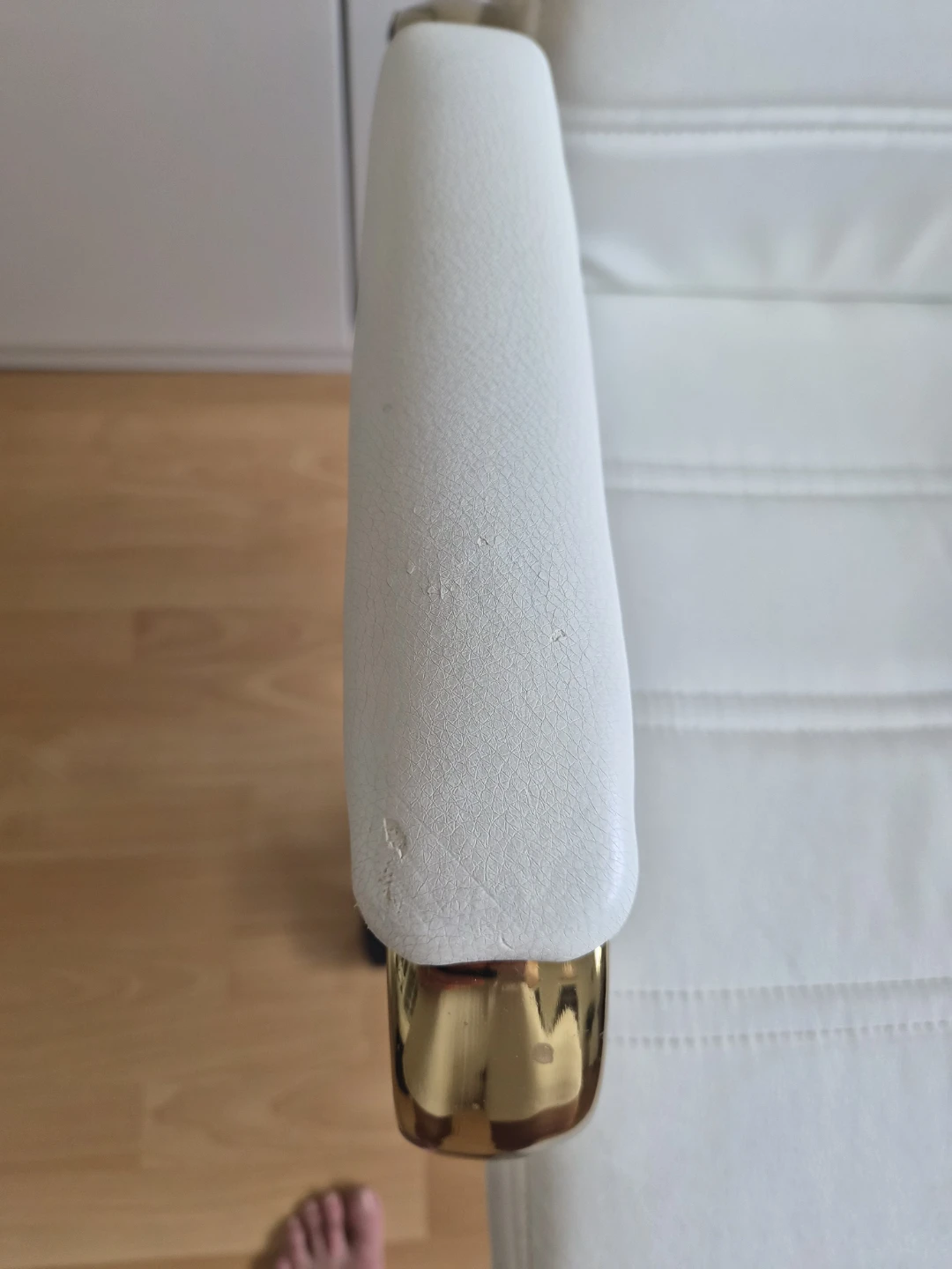 White Faux Leather Office Chair with Gold Accents - photo 5