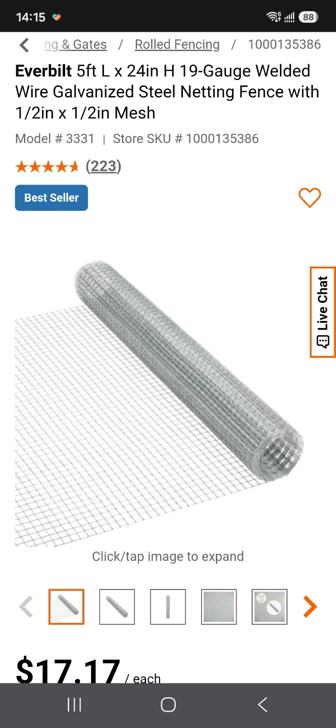 Everbilt 5ft L x 24in H Galvanized Steel Wire Netting Fence