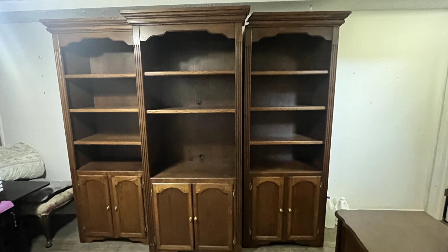 Set of 3 Dark Brown Wooden Bookshelves wall unit