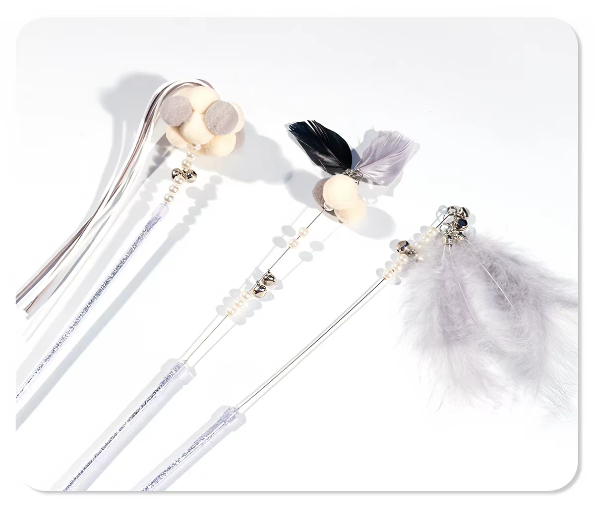 Cat Wand Toys with Feathers and Beads