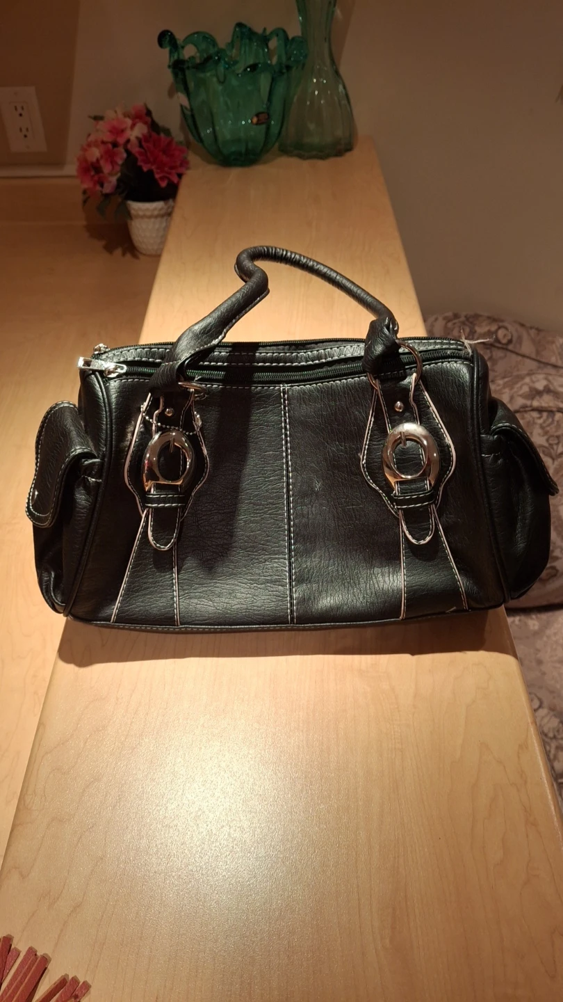 Black Faux Leather Handbag