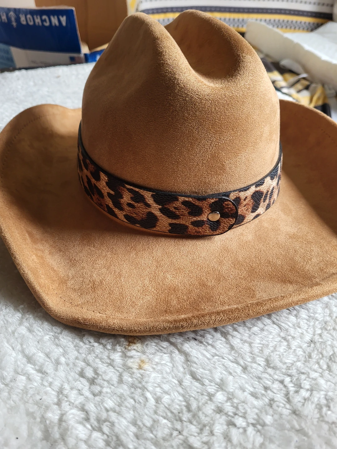 Tan Suede Cowboy Hat with Leopard Print Band - photo 4