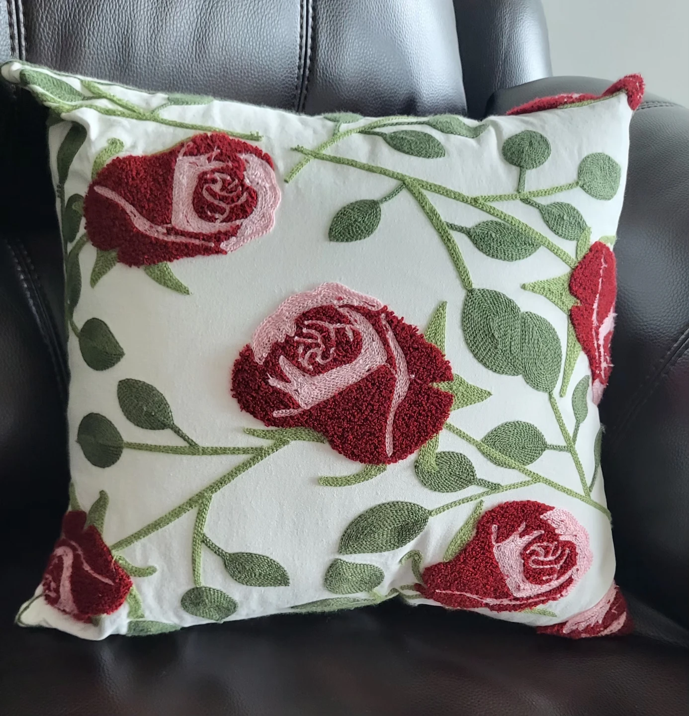 Embroidered Rose Cushion(Cover and Insert)