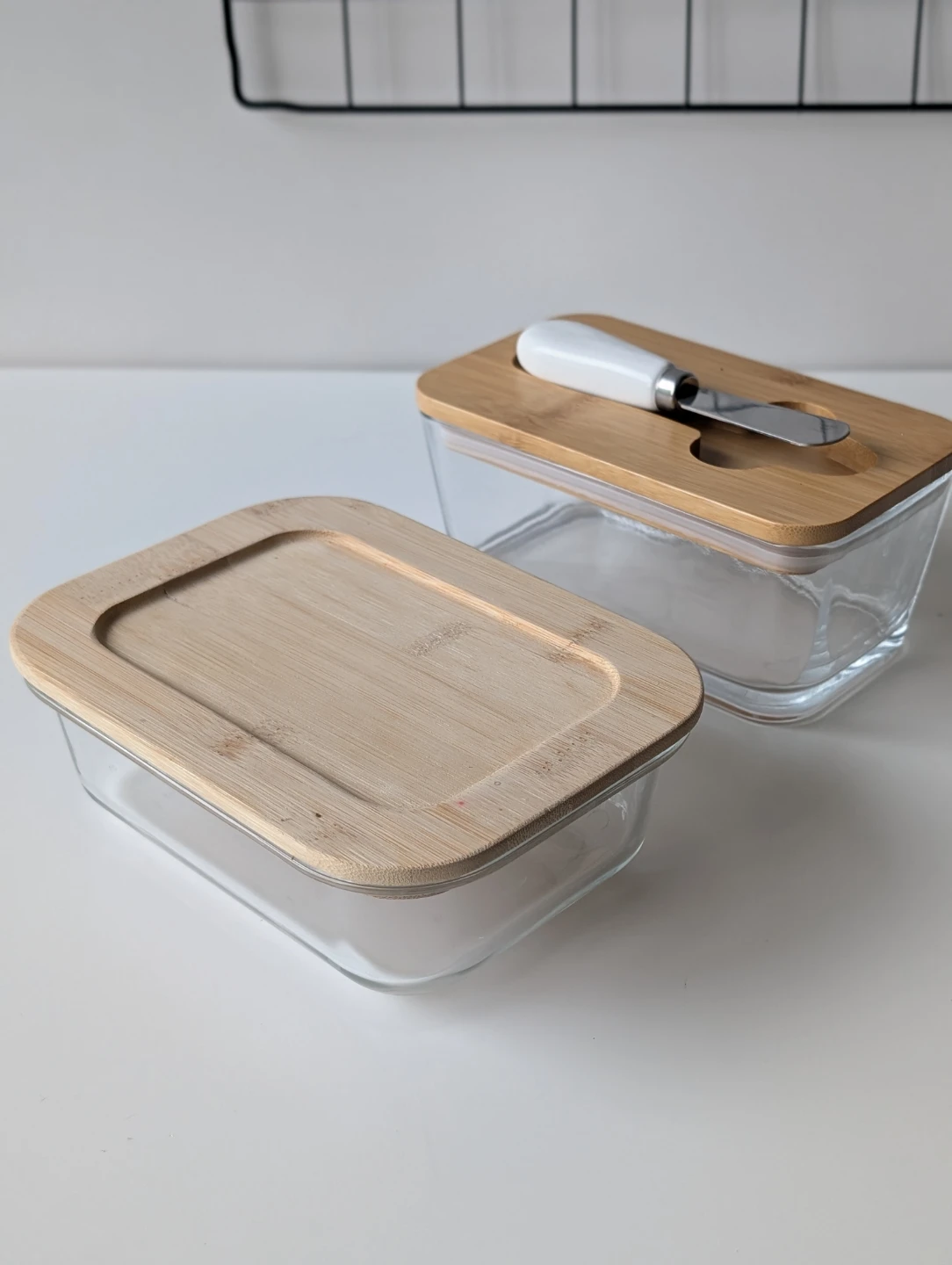 Glass Butter Dish with Bamboo Lid and Knife