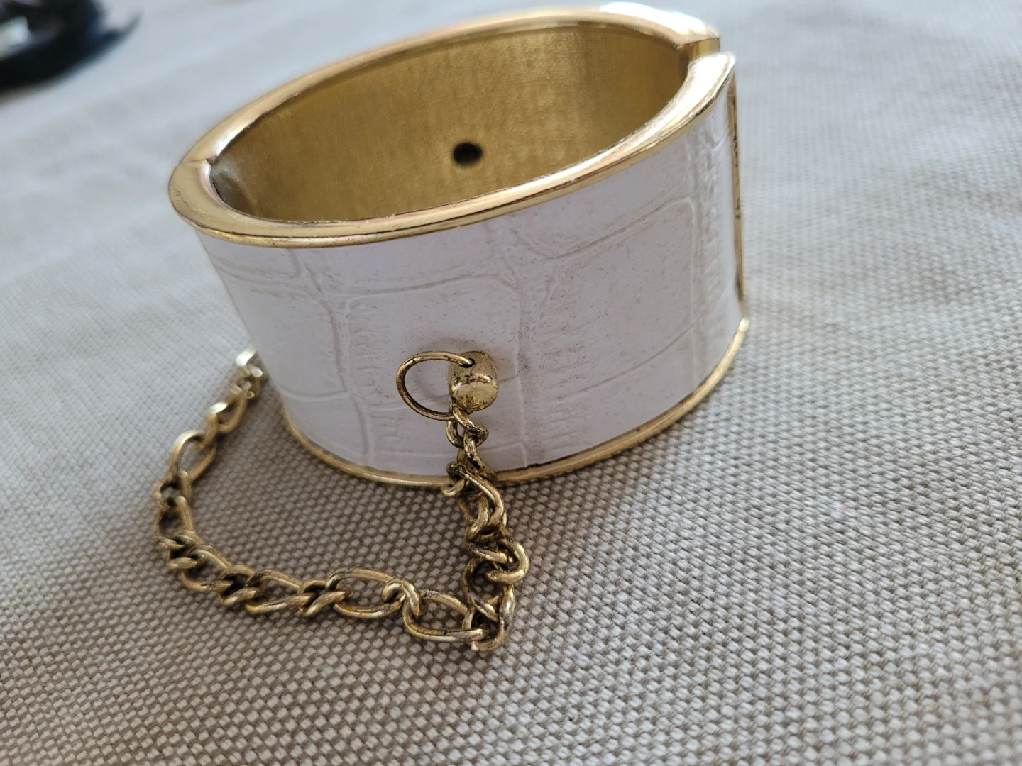 White Faux Croc Cuff Bracelet with Gold Chain - photo 2