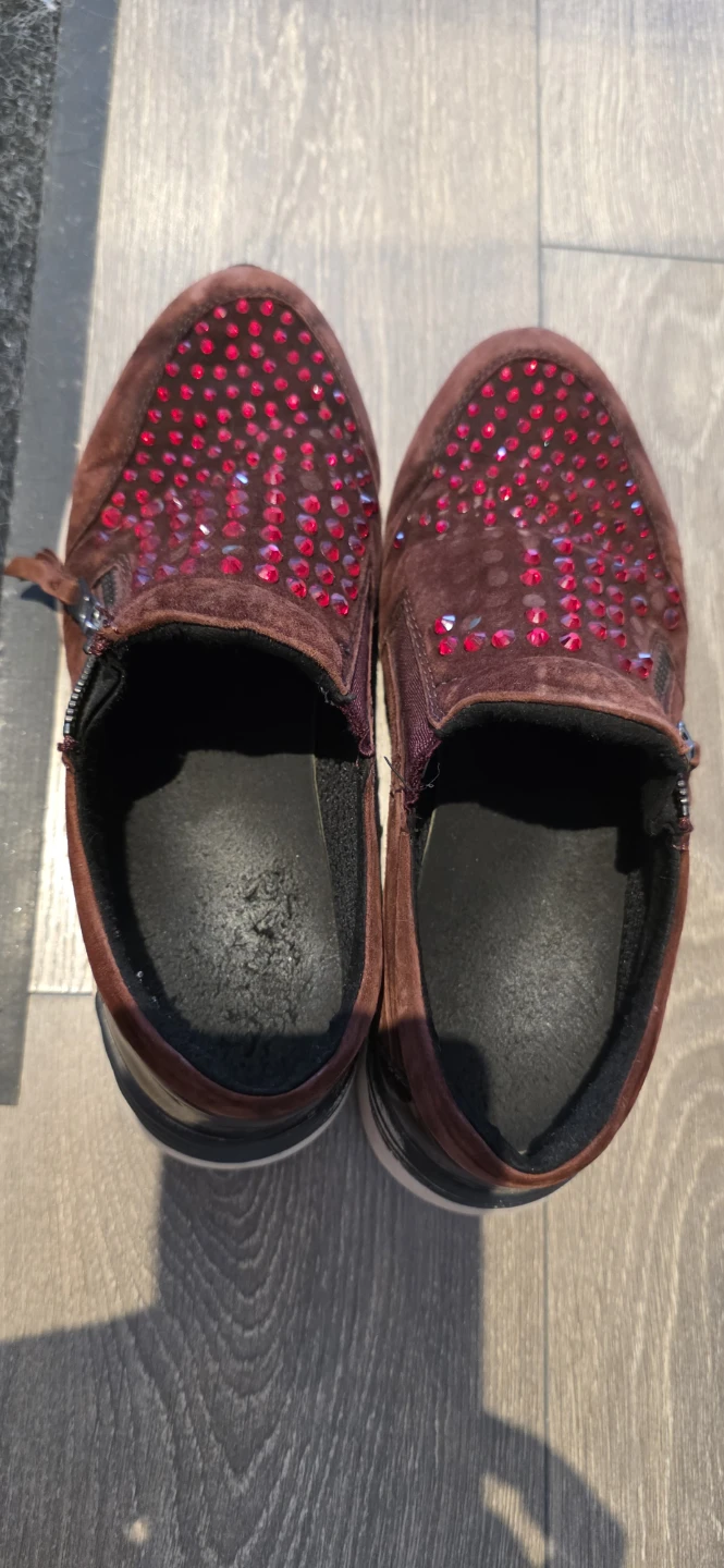 Dark Red Geox Suede Slip-On Sneakers with Rhinestones