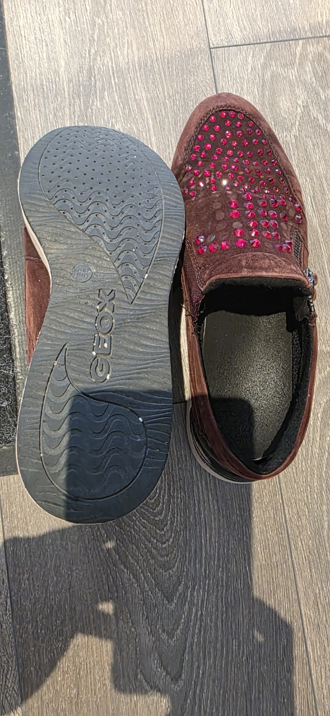 Dark Red Geox Suede Slip-On Sneakers with Rhinestones - photo 2