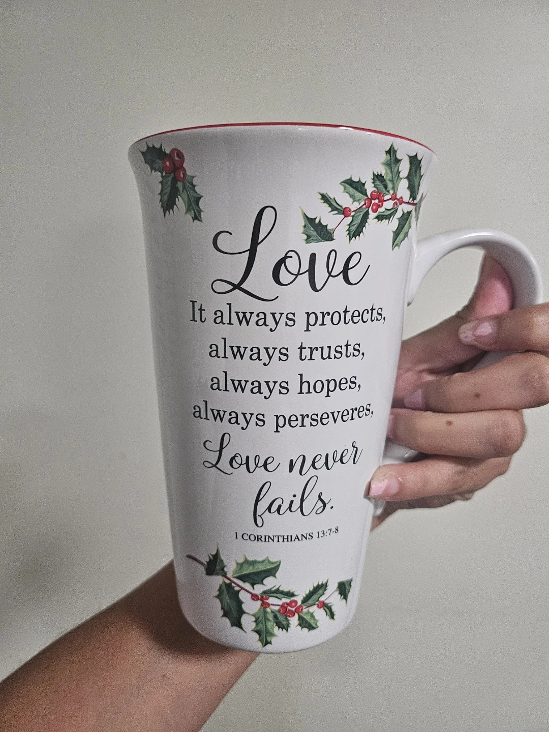 "Love Never Fails" 1 Corinthians 13 Coffee Mug Gift
