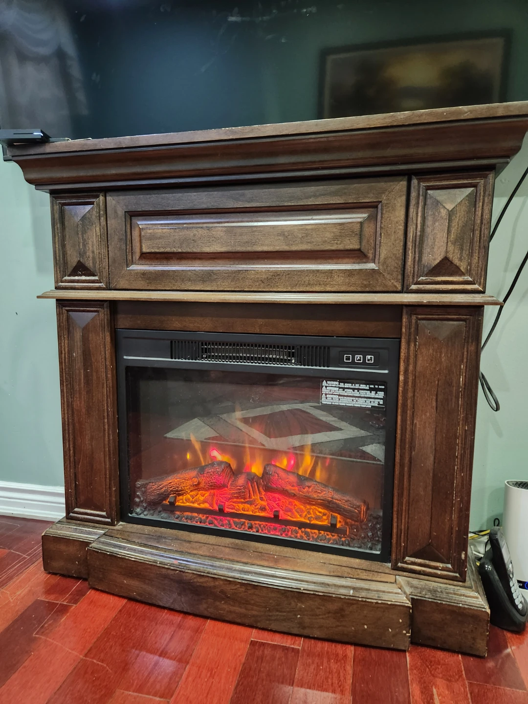 Electric Fireplace with Wooden Mantle