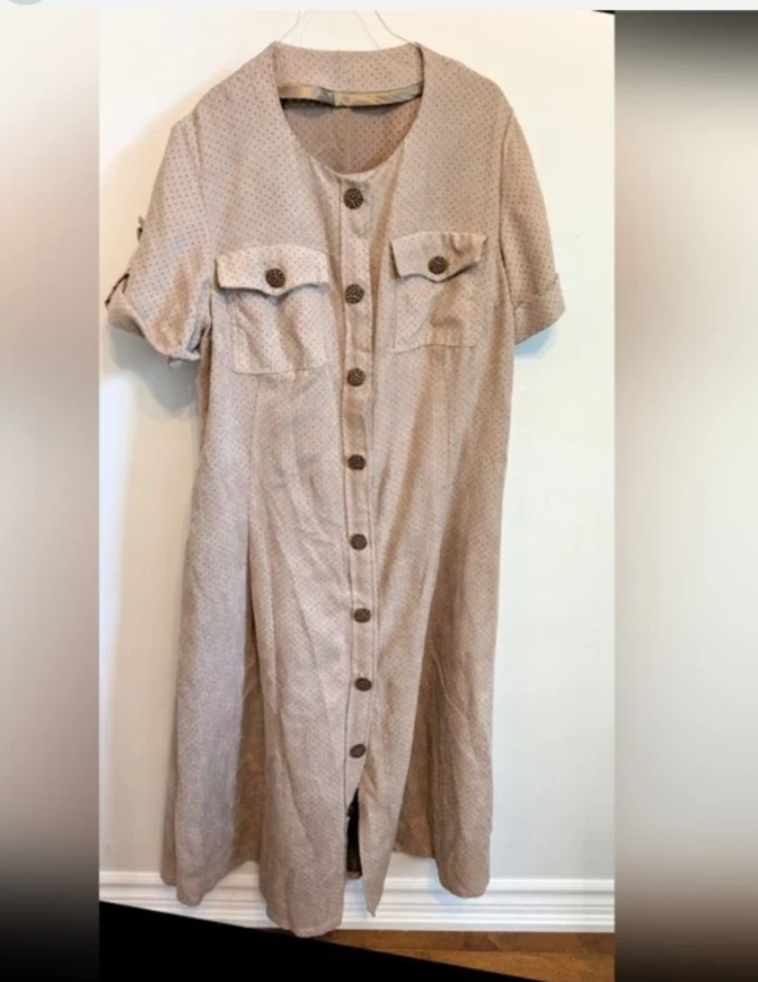 Vintage Perforated Button-Up Midi Dress