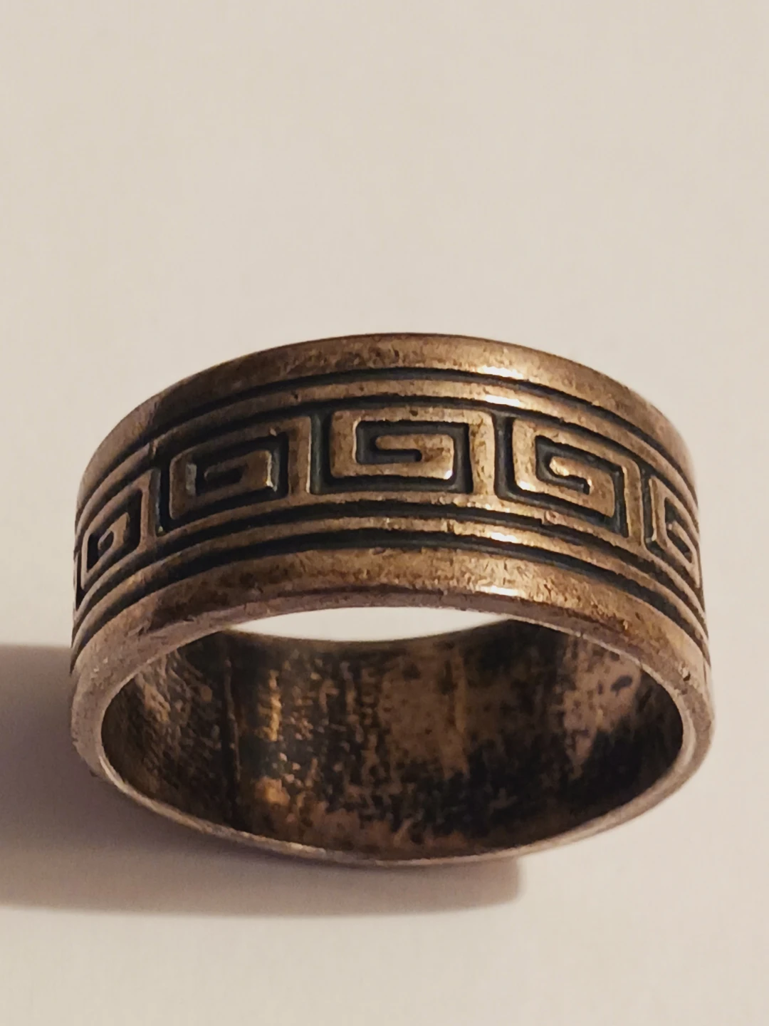 Sterling Silver 925 Men's Greek Key Pattern Ring. 10