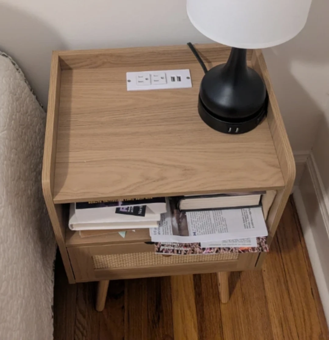 Wooden Nightstand with Charging Station - photo 2