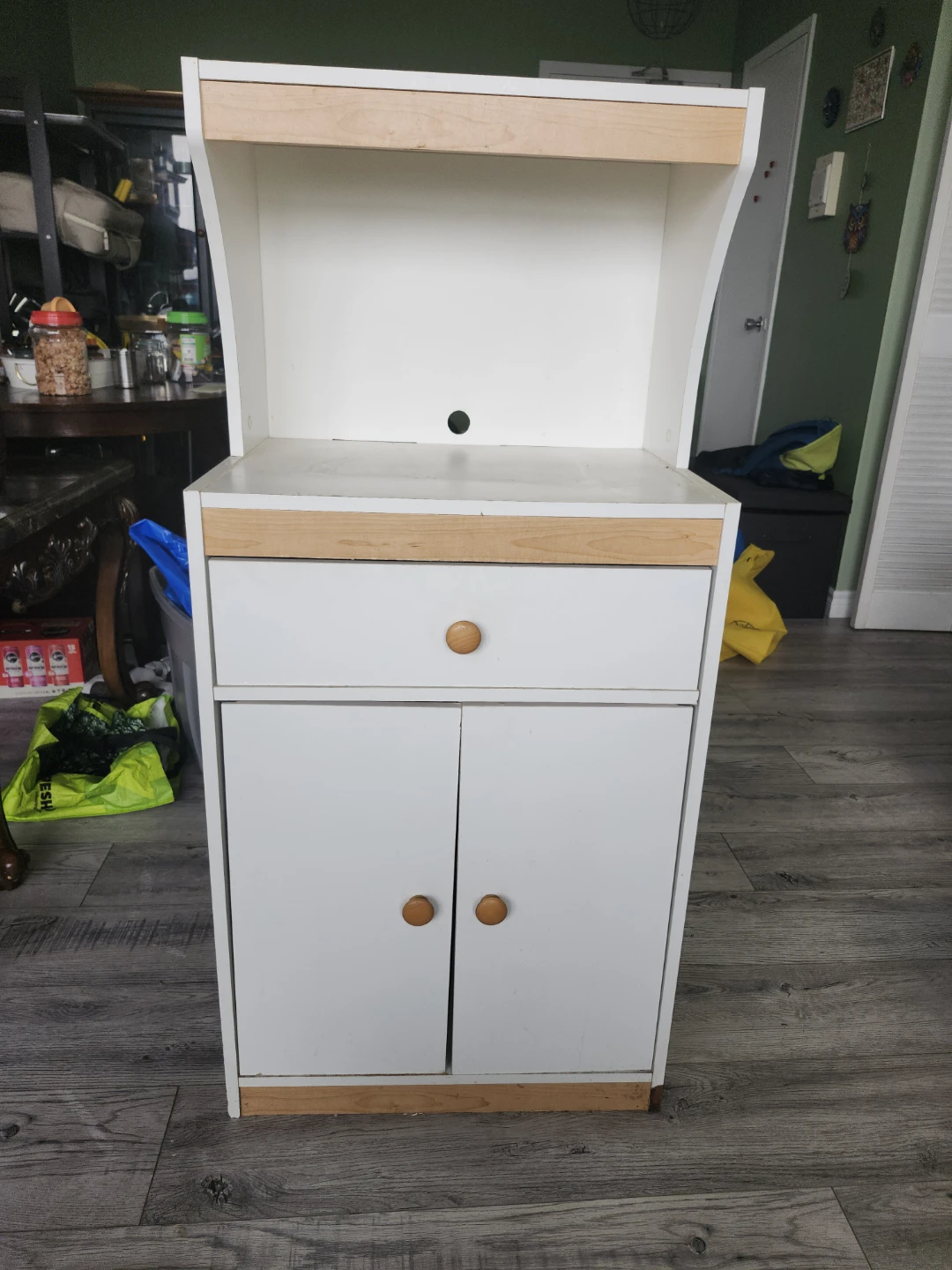 White Kitchen Baker's Rack with Drawer and Cabinets