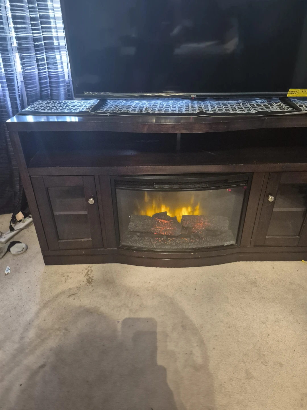 Dark Wood TV Stand with Electric Fireplace