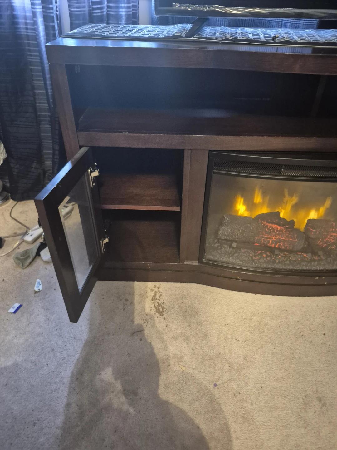 Dark Wood TV Stand with Electric Fireplace - photo 2