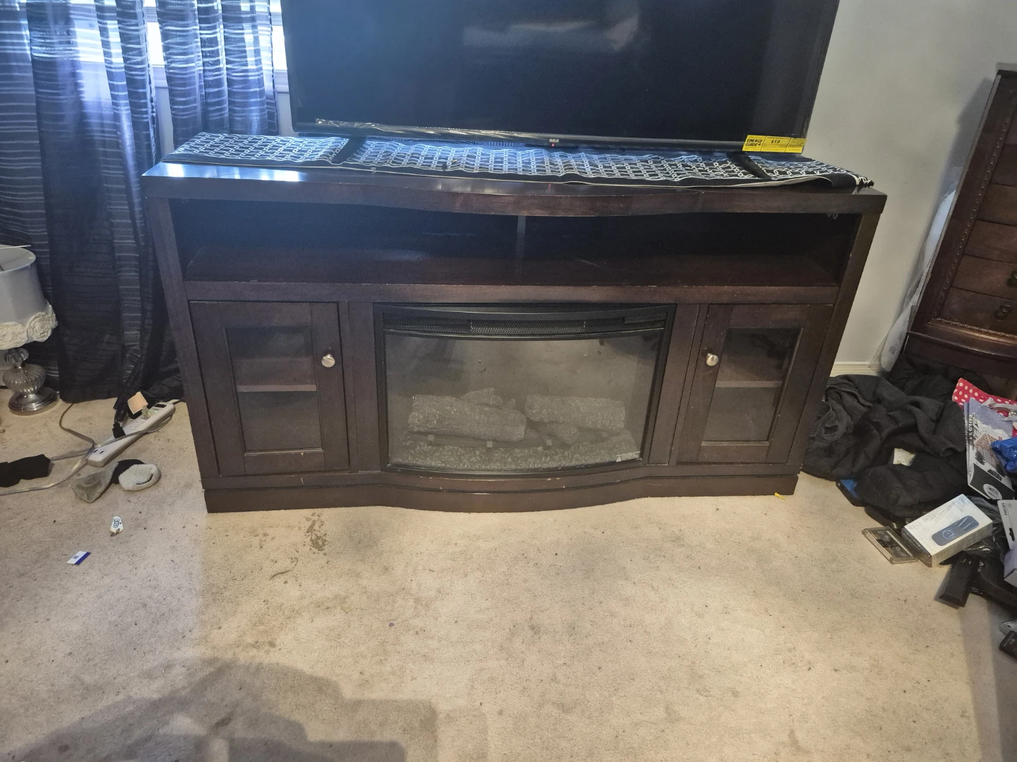 Dark Wood TV Stand with Electric Fireplace - photo 3
