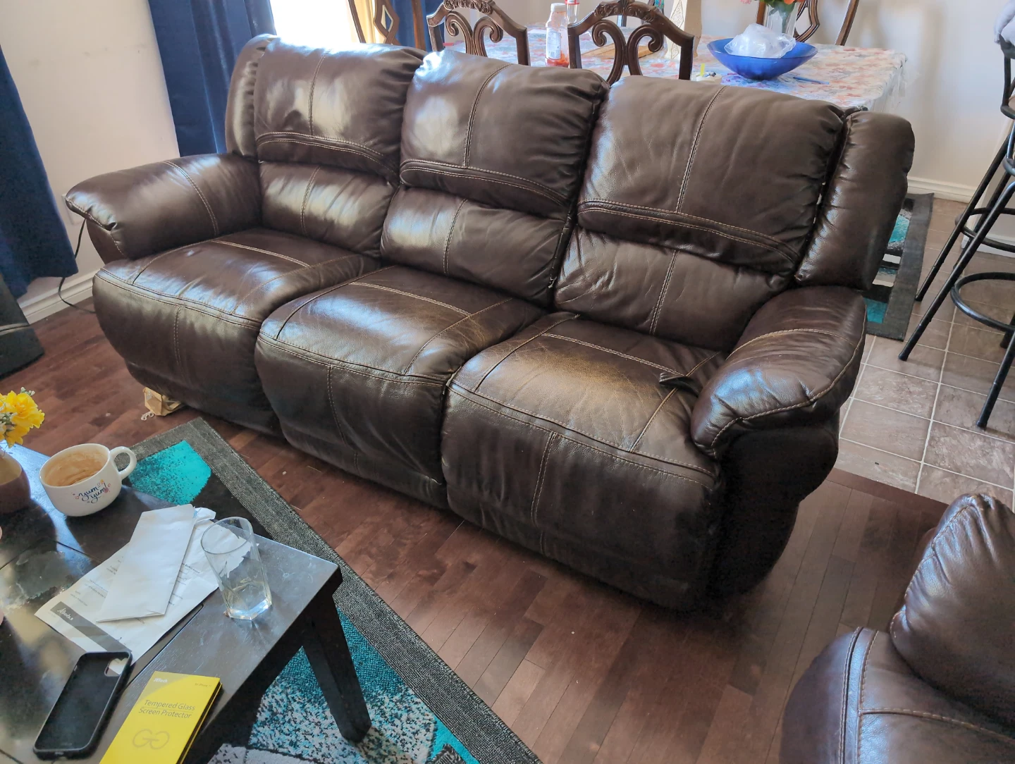Brown Leather Reclining Sofa