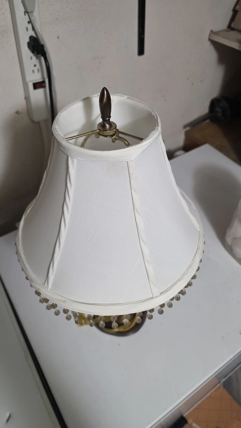 Table Lamp with White Shade and Beaded Trim