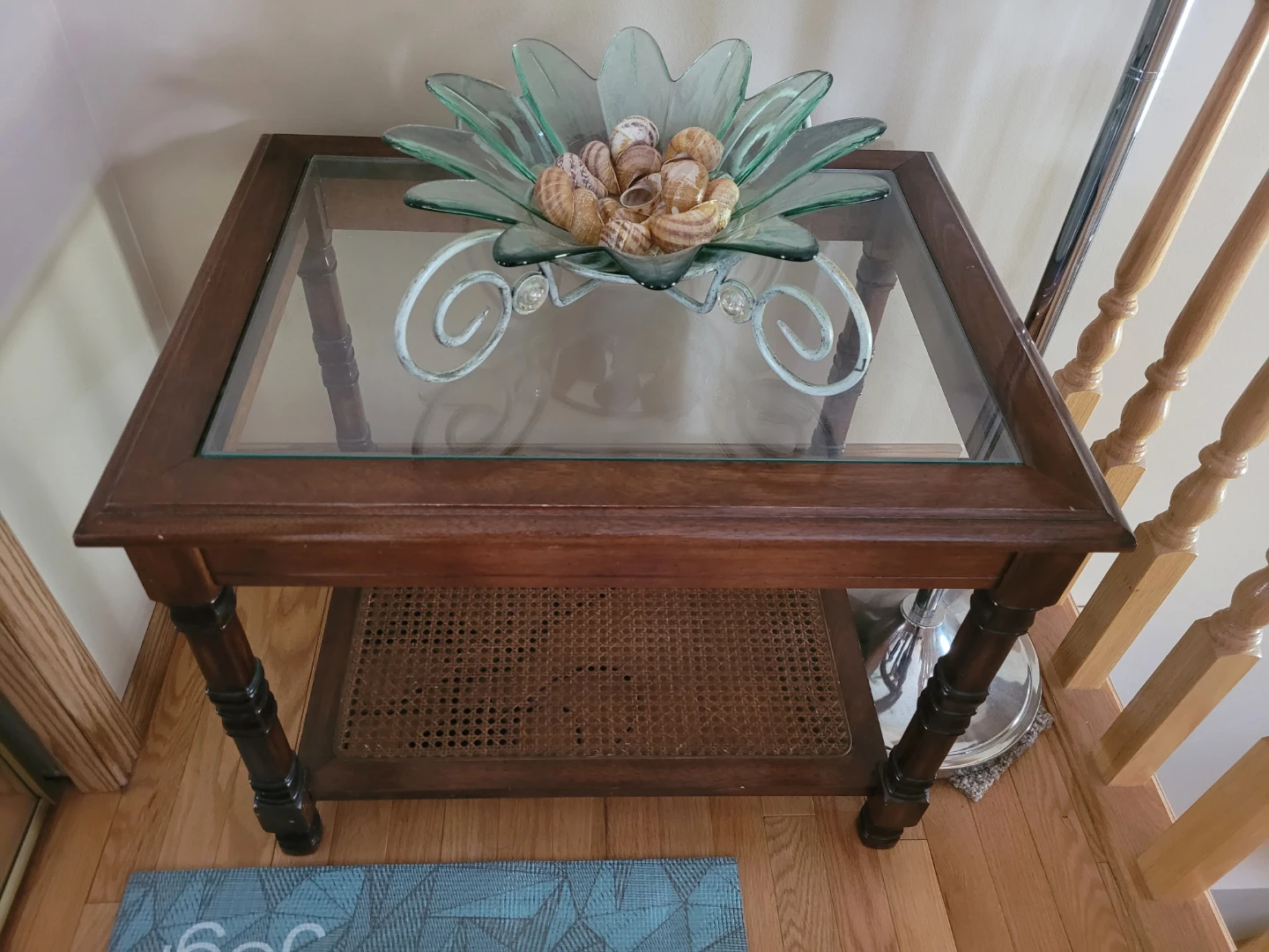Wooden End Table with Glass Top