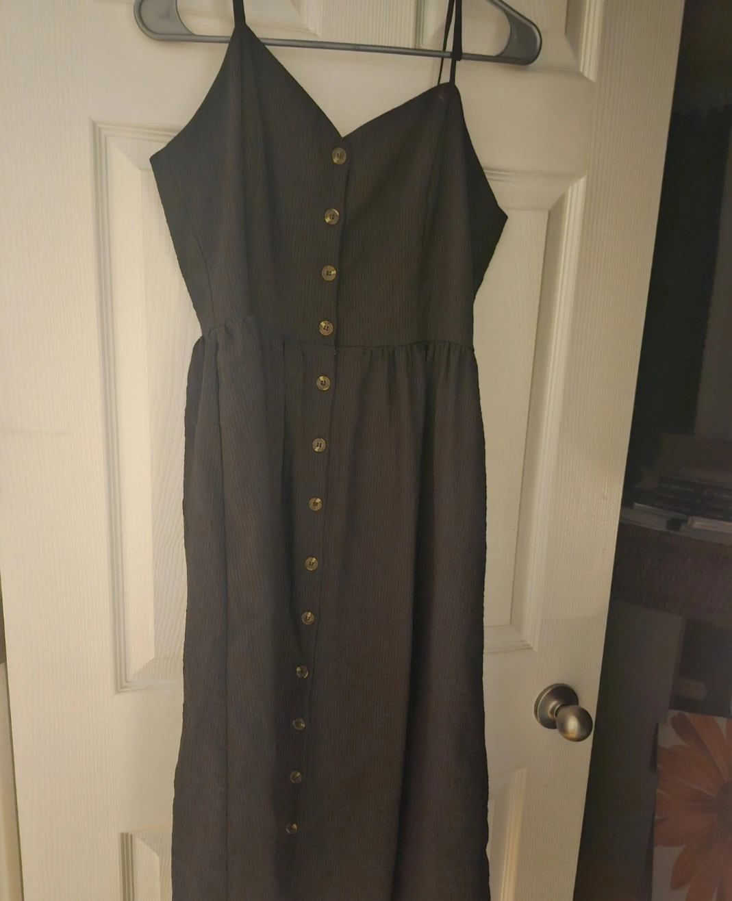 Dark Blue Button-Front Midi Dress