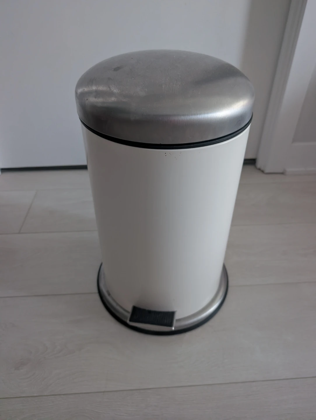 White and Stainless Steel Step Can Trash Bin