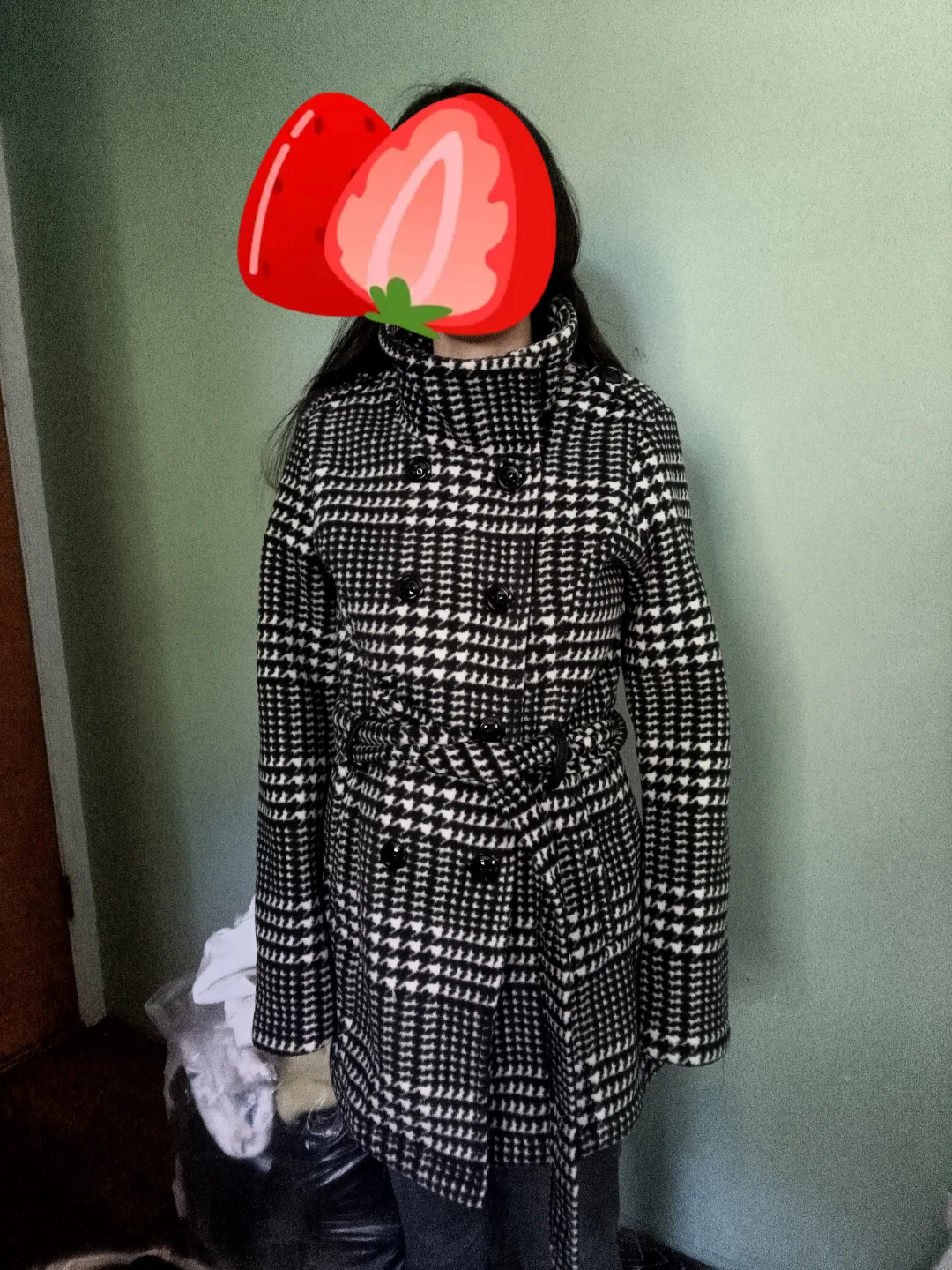 Sebby Houndstooth Double-Breasted Coat