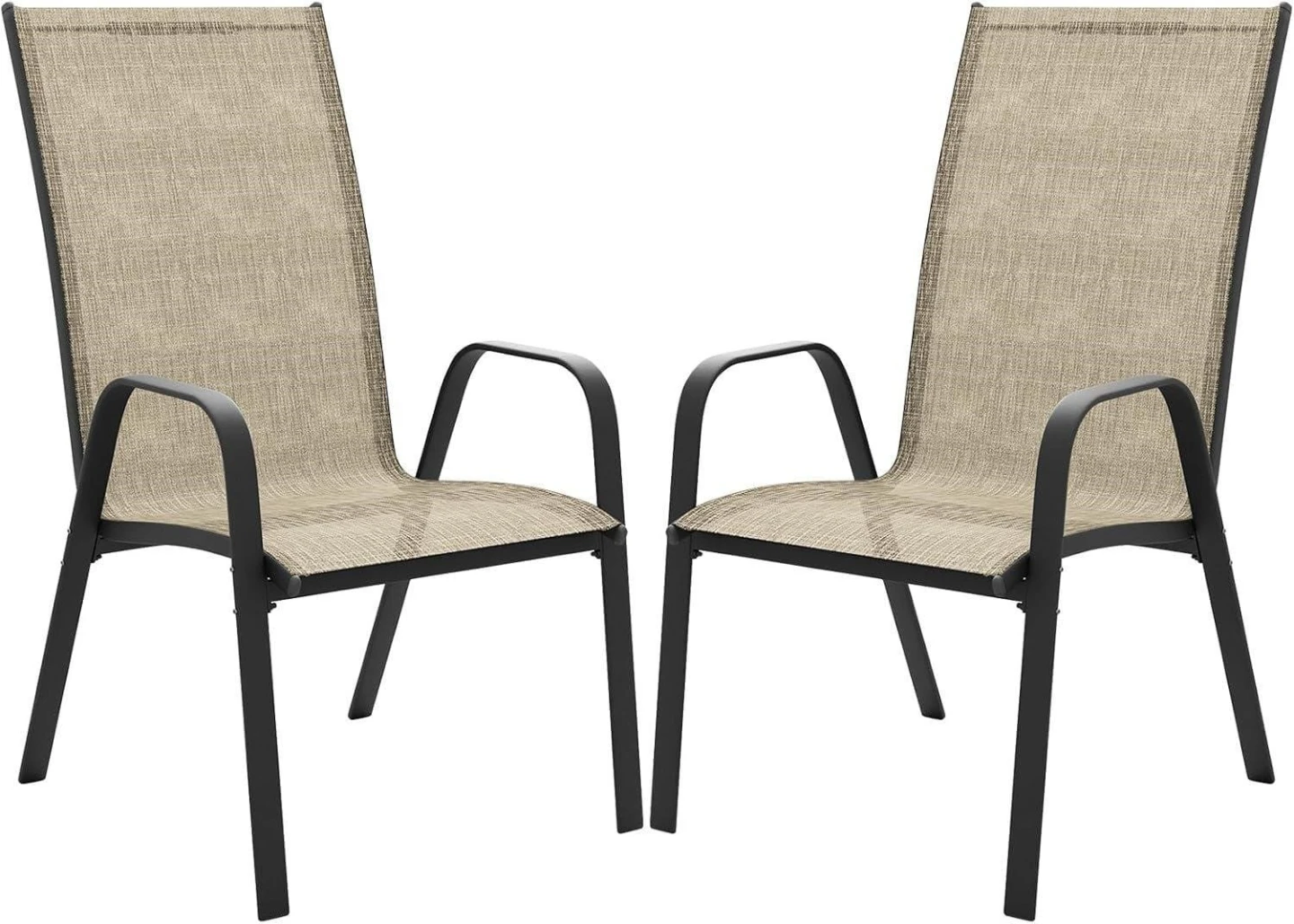 Outdoor Patio Chair - Tan Fabric with Black Steel Frame