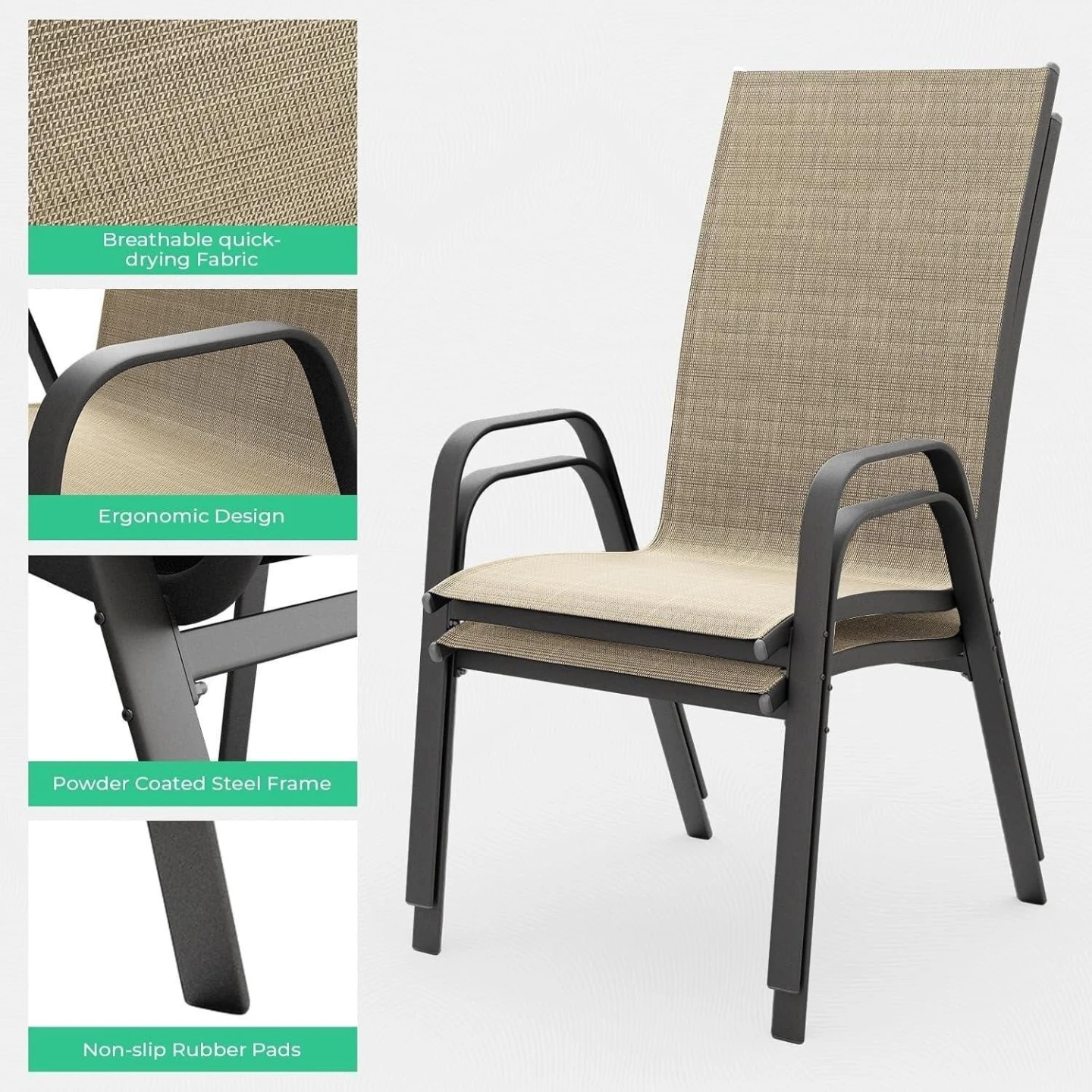 Outdoor Patio Chair - Tan Fabric with Black Steel Frame - photo 3