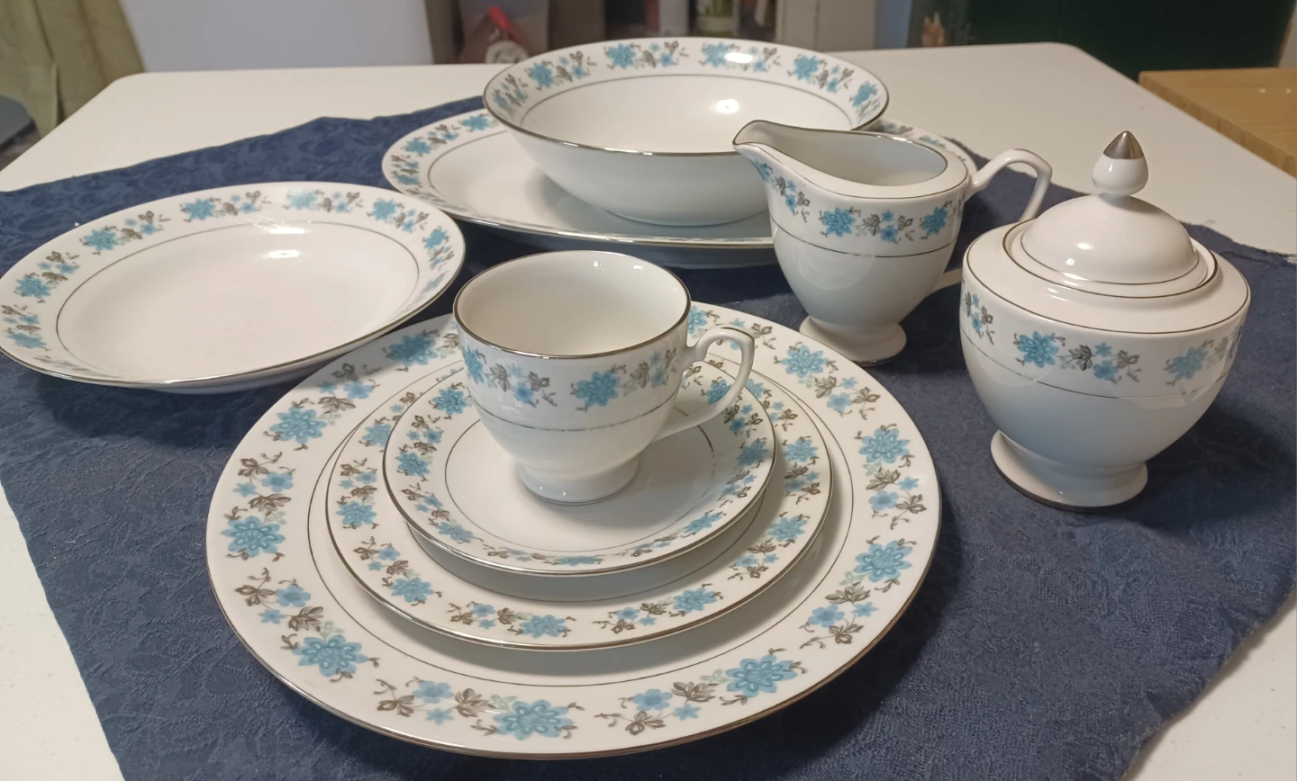 Vintage Blue Floral China Dinnerware Set
