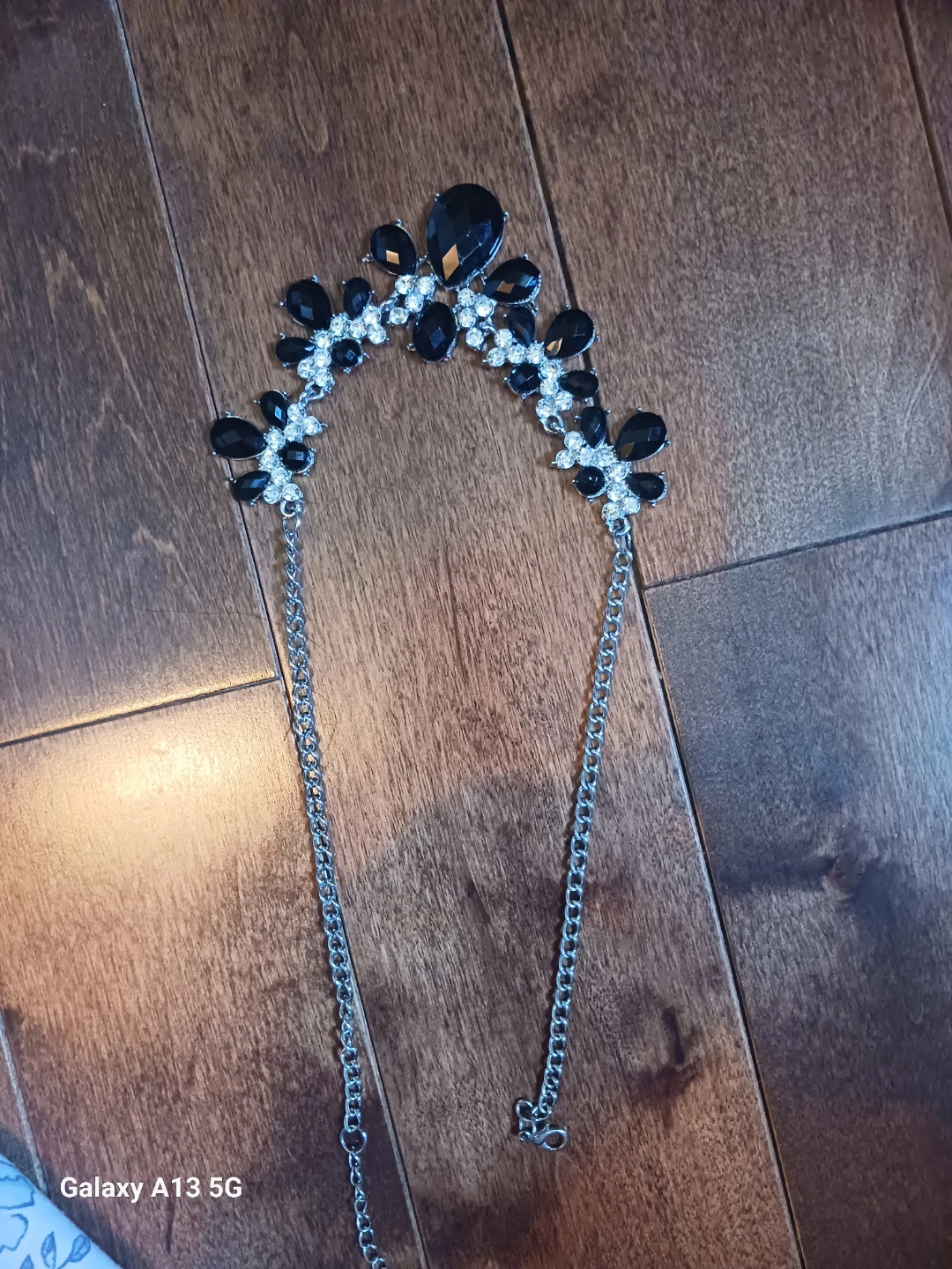 Black and Silver Rhinestone Headband with Chains