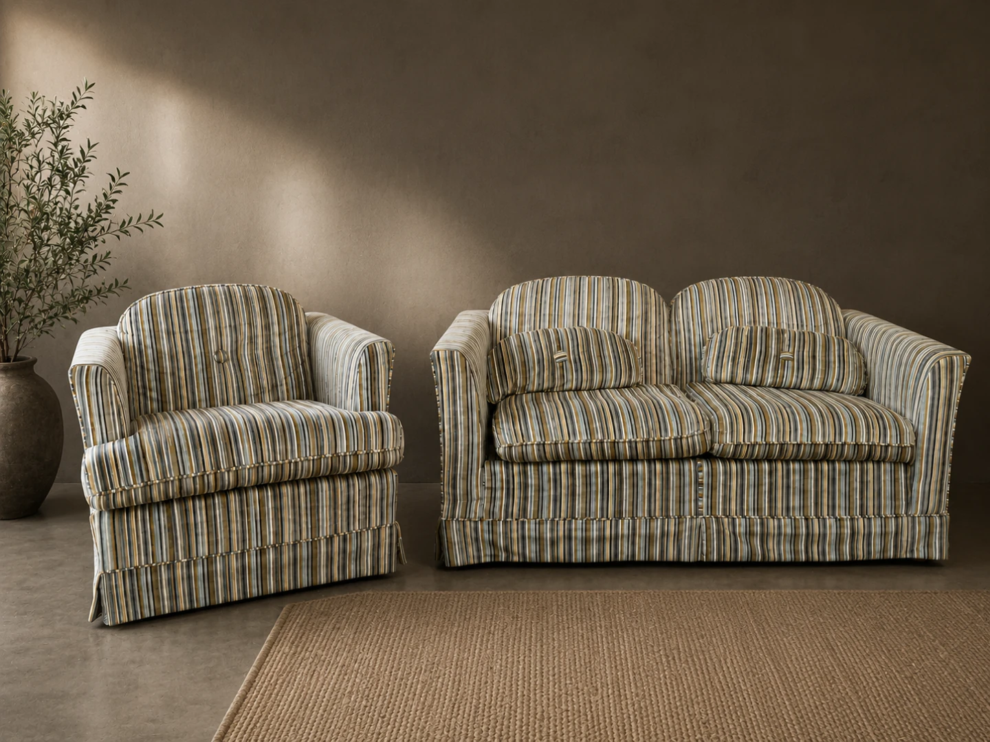 Rare KROEHLER Striped Loveseat and Armchair Set