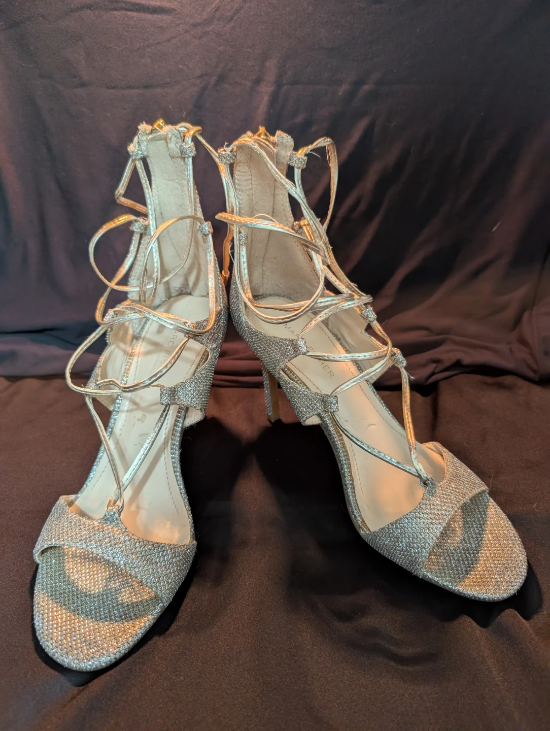 Women's Silver Glitter Lace-Up Heels