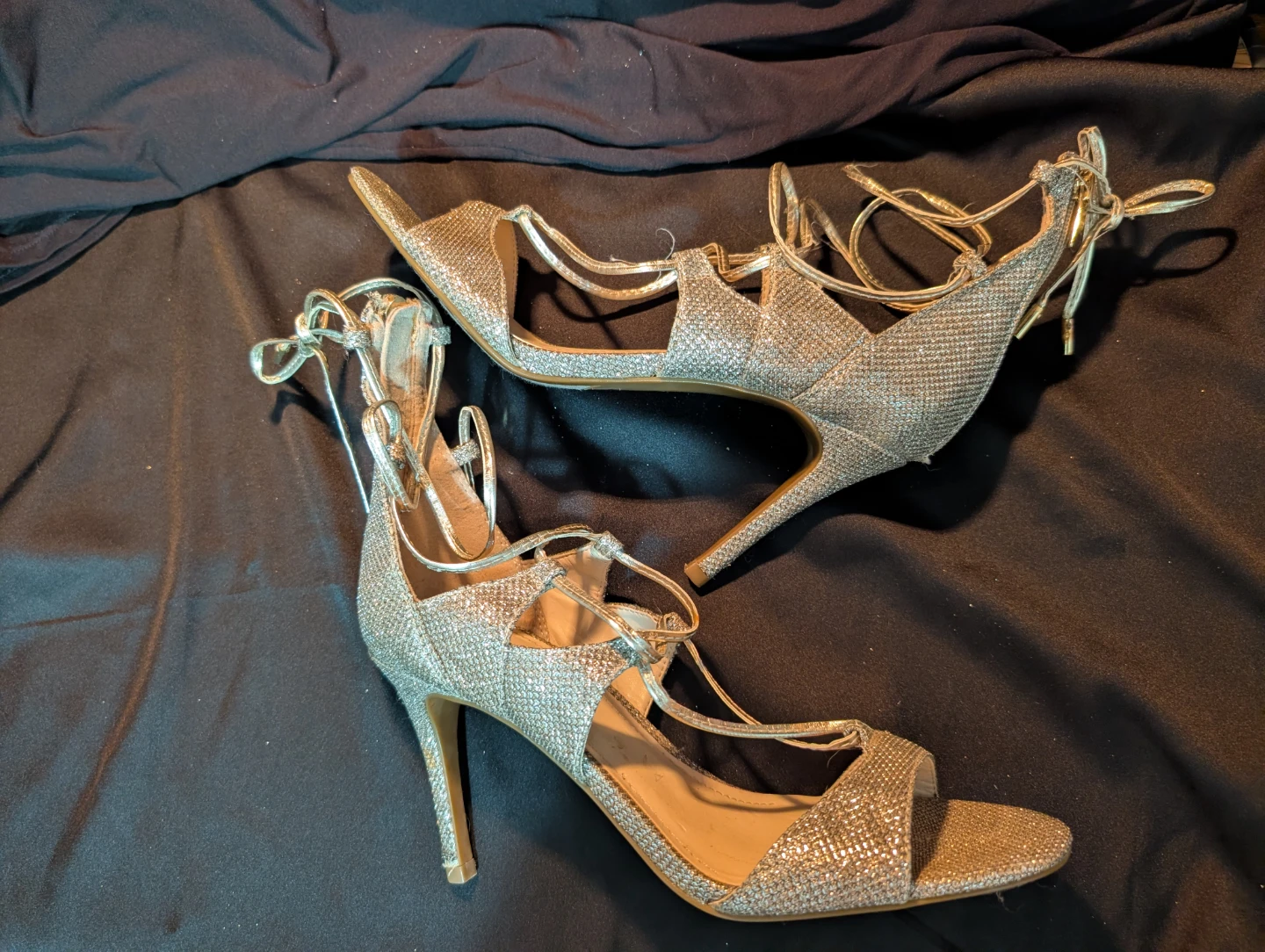 Women's Silver Glitter Lace-Up Heels - photo 3